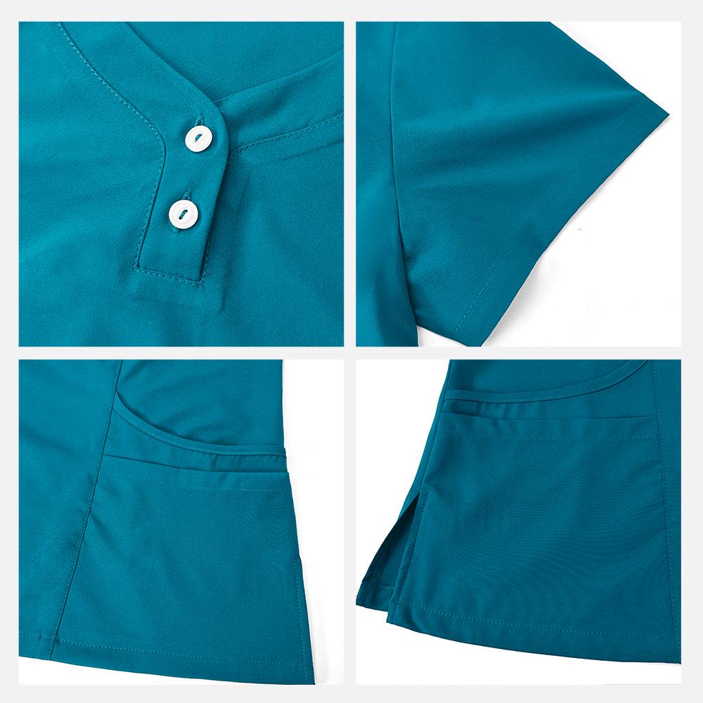 Conjunto de Pijama Cirúrgico Feminino de Manga Curta Stretch e Avental Cirúrgico de Isolamento para Uso Médico e Odontológico