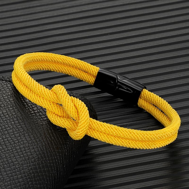 Herren Doppel-lagiges geknotetes Seilarmband für Damen Schwarzer Edelstahl Schieber Magnetverschluss Unendlichkeit Partner Schmuck