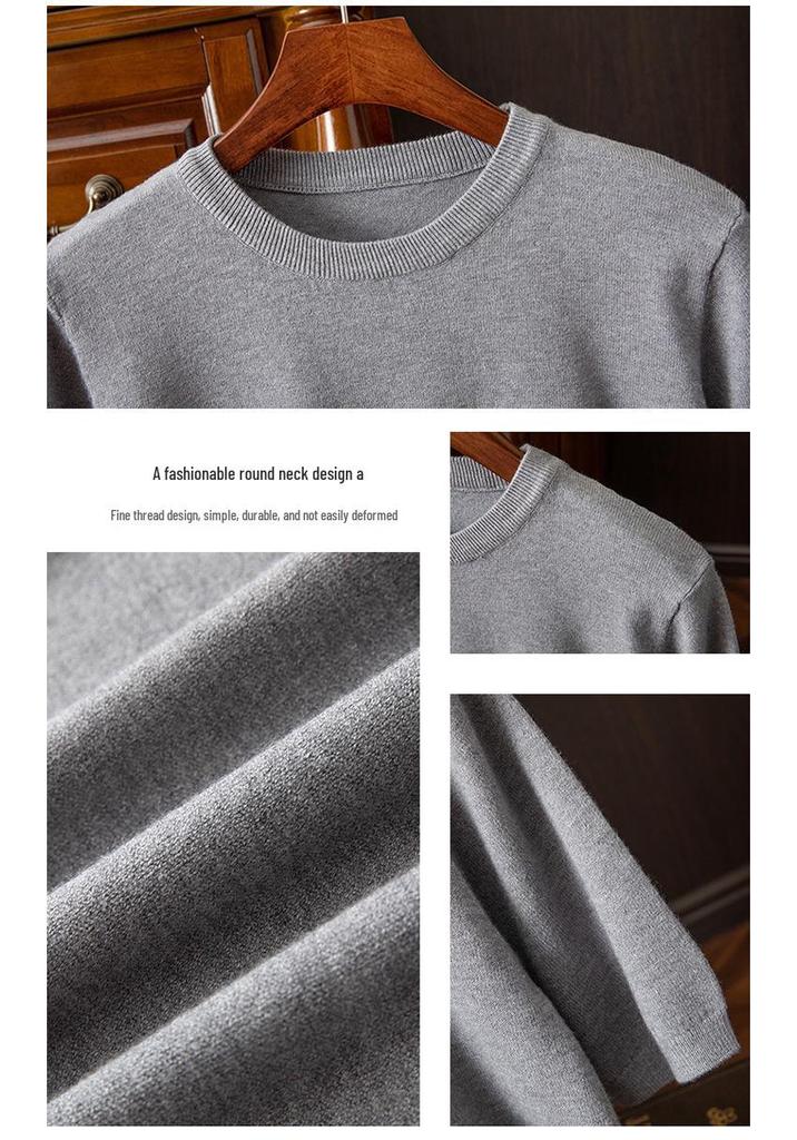Men's Korean Style Slim Fit Knit T-shirt - Short-Sleeved, Round Neck, Spring/Autumn