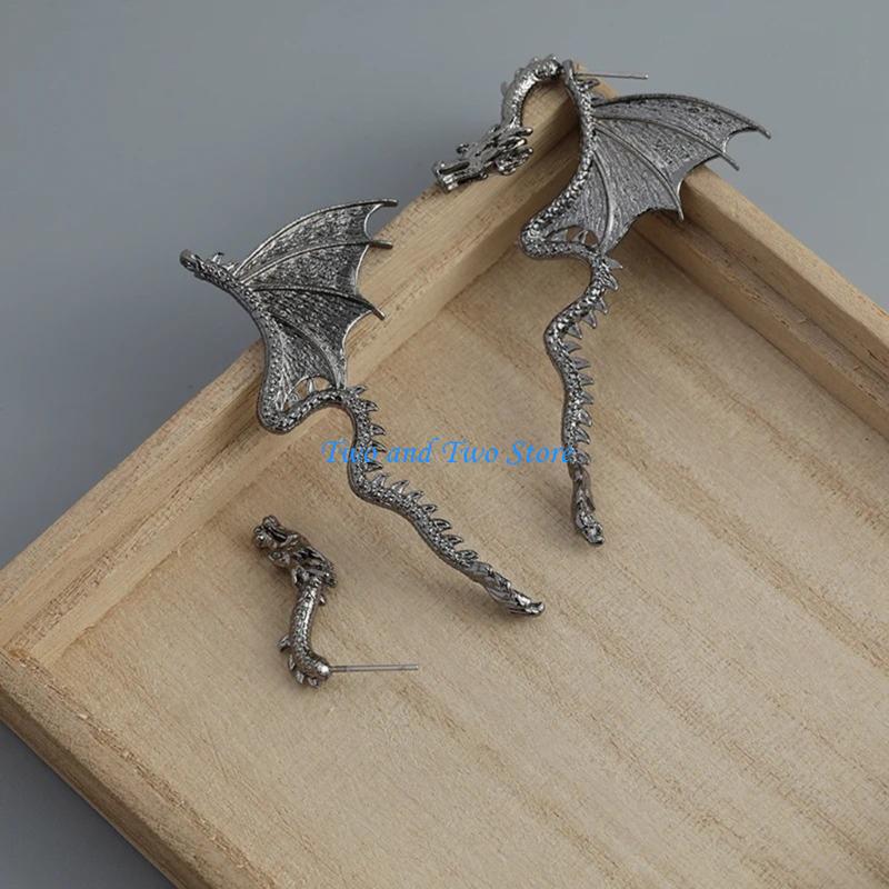 HX6F Dark and Daring Detachable Dragon Ear Studs Adornment Delicate Ear Clip Jewelry