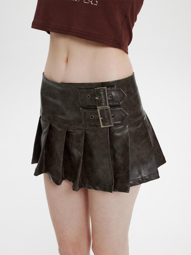 PU Leather Pleated Skirt High Waist Female Summer Thin Ultra Short Skirt Y2k Korean Fashion Cute A Word Skirt