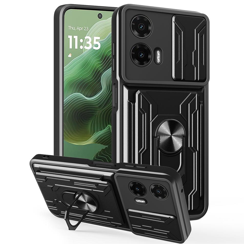 Pro Motorola Moto G35 5G Pouzdro PC+TPU Stojánek Kryt zadní strany telefonu s posuvníkem na fotoaparát