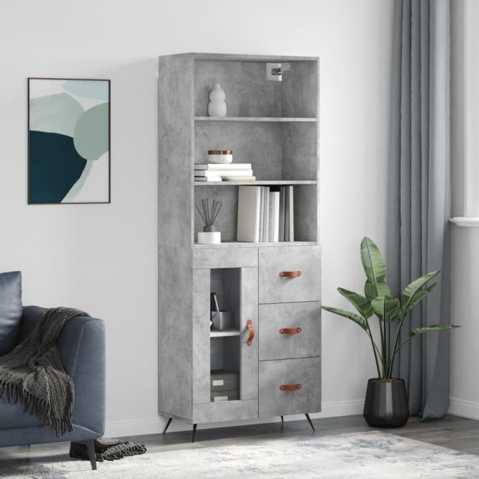 VidaXL Buffet haut Gris béton 69,5x34x180 cm Bois d'ingénierie 3189481