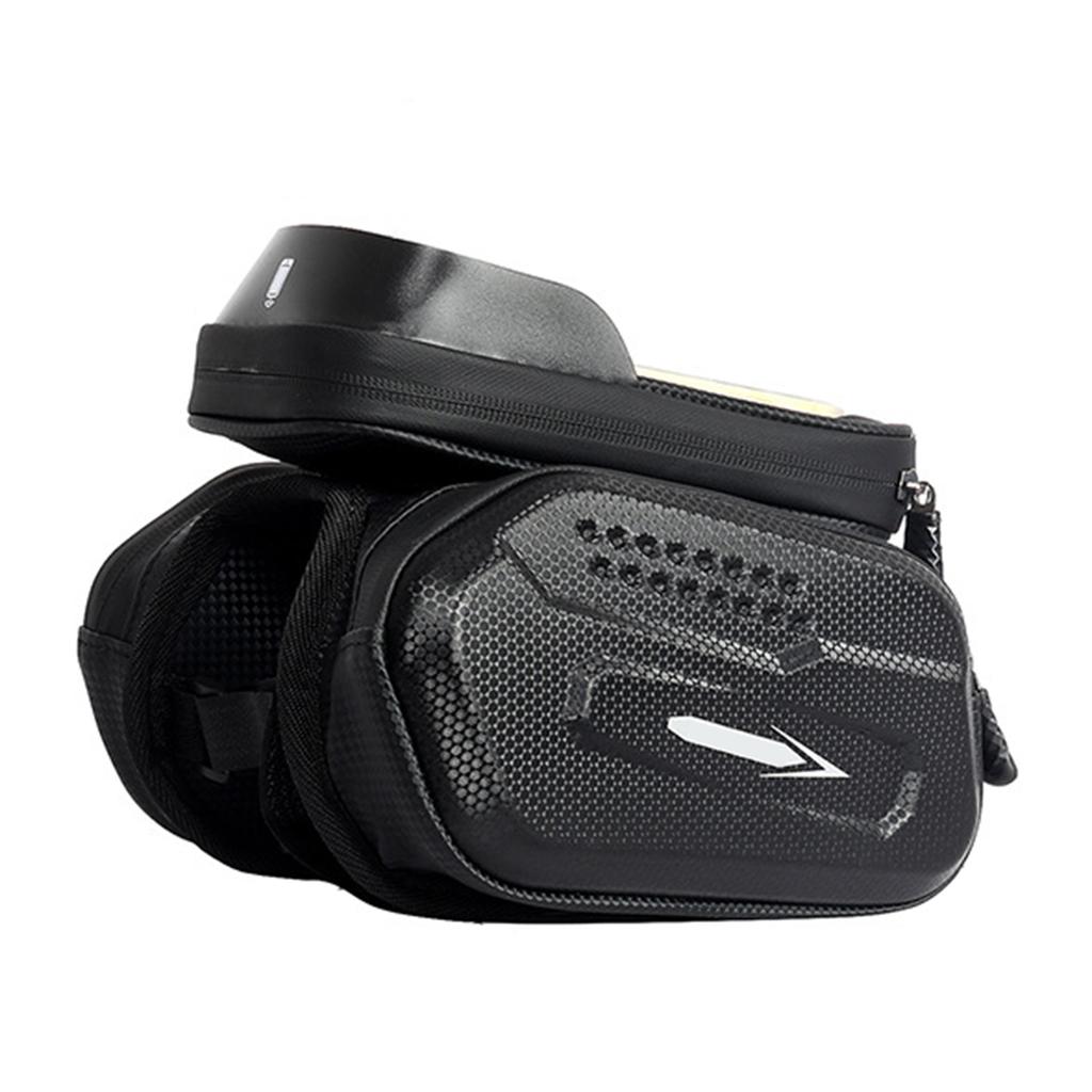 Bike Top Tube Bag Hard Exterior with Bike Phone Holder Bag Touchscreen Compatible Hdphone   Large Capacity Rainproof Riding Accessories