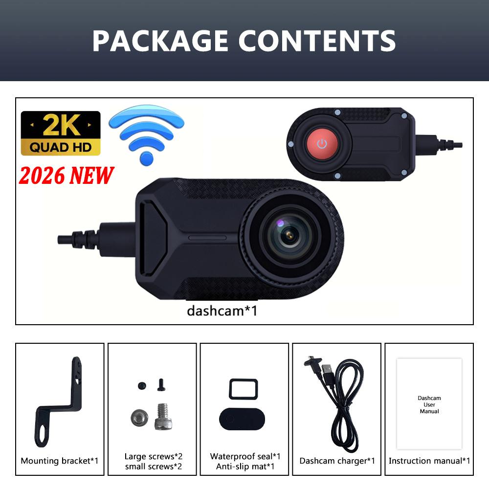 

2026 New 2K HD WiFi Motorcycle DVR Waterproof IP66 Loop Recording 170 Degree Widely Angle Camera HD Video Recorder Dash Cam None золотий