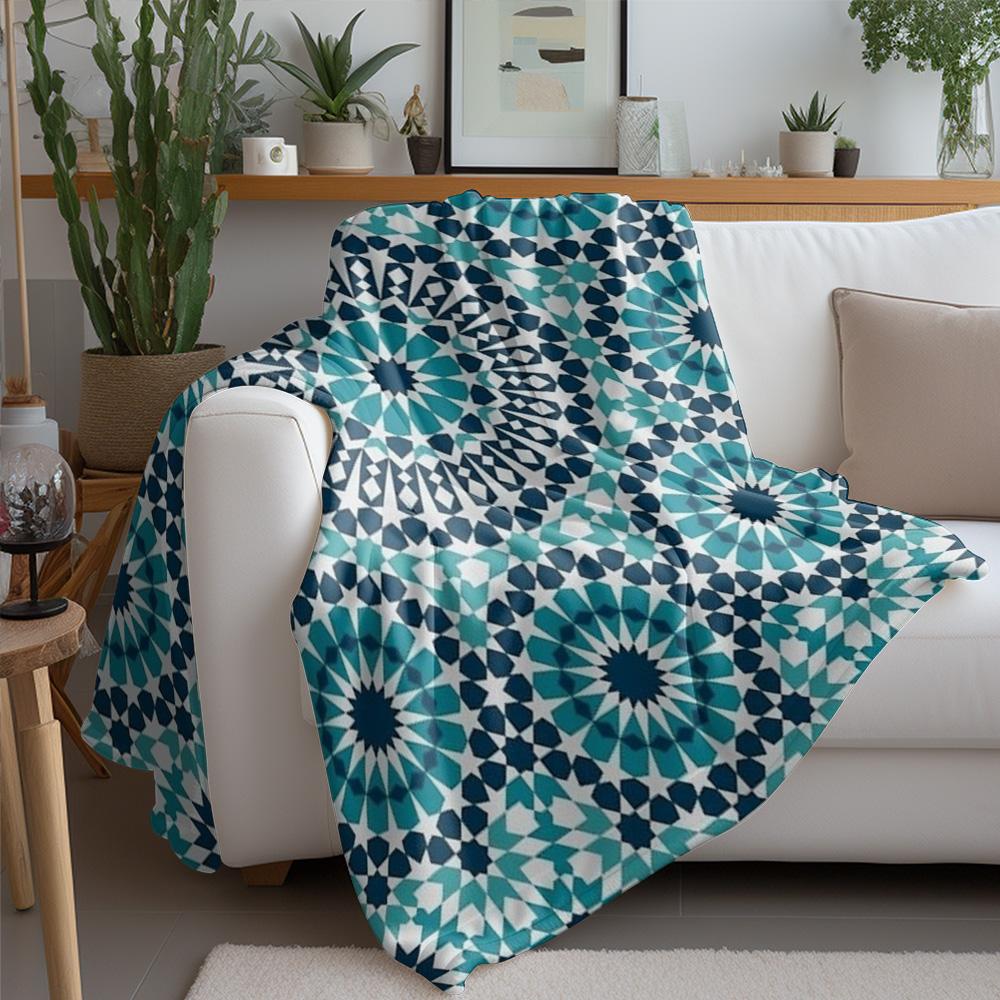Navy Blue Geometric Pattern Cotton Throw Blanket Decorative Sofa Bed Cover Cushion for Home Decor