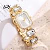 Fashionable Women Watch Ladies Bracelet Quartz Sparkling Rhinestone Rectangular Dial Faux Diamond Wristwatch for Elegant Jewelry Timepiece Stylish