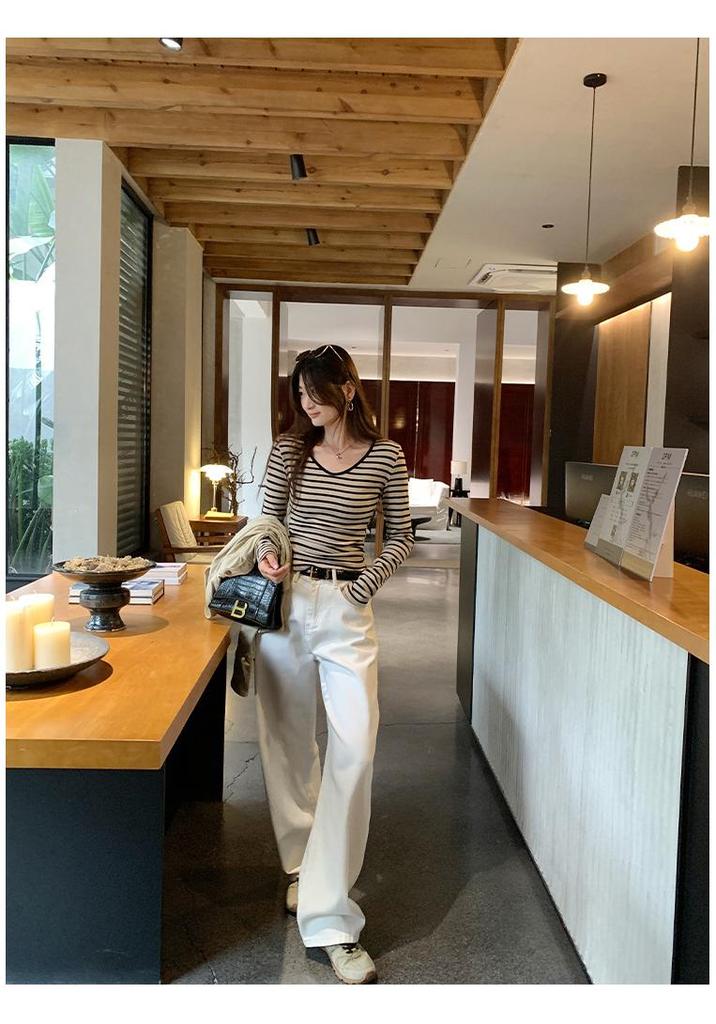 Stunning Striped V-Neck Base Layer Shirt for Women - Long-Sleeve, Autumn 2026 Style, Wear Alone or as Inner Wear