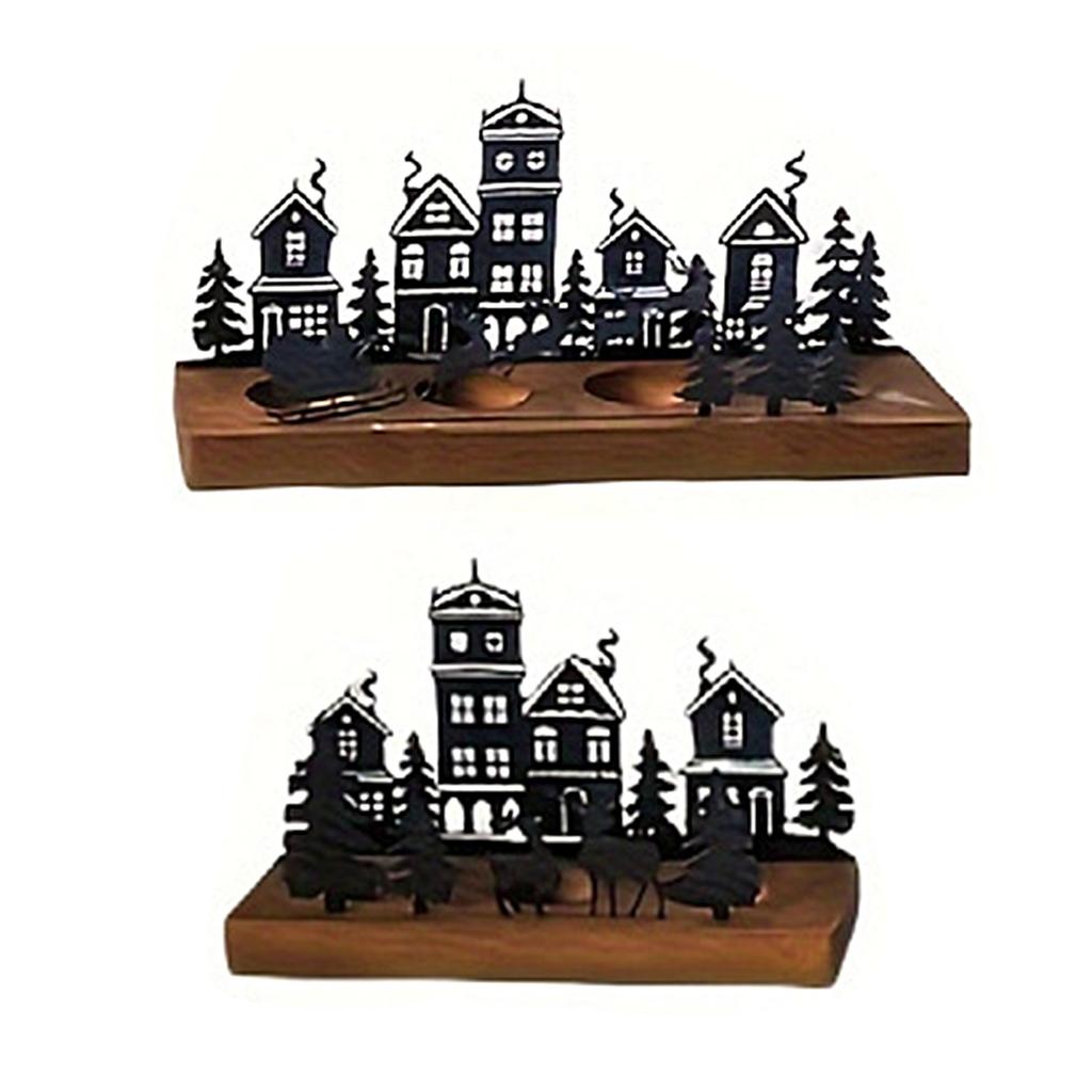 Julsljusbricka Metall med Trähållare Värmeljus Adventskrans för Högtidsdekoration