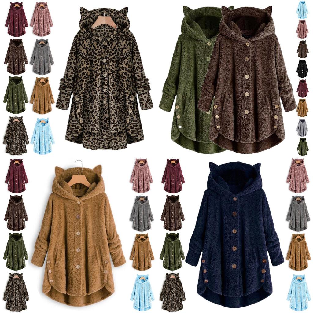 Cozy Cat Ear Women's Winter Warm Fleece Hoodie Hooded Coat For Casual Comfort