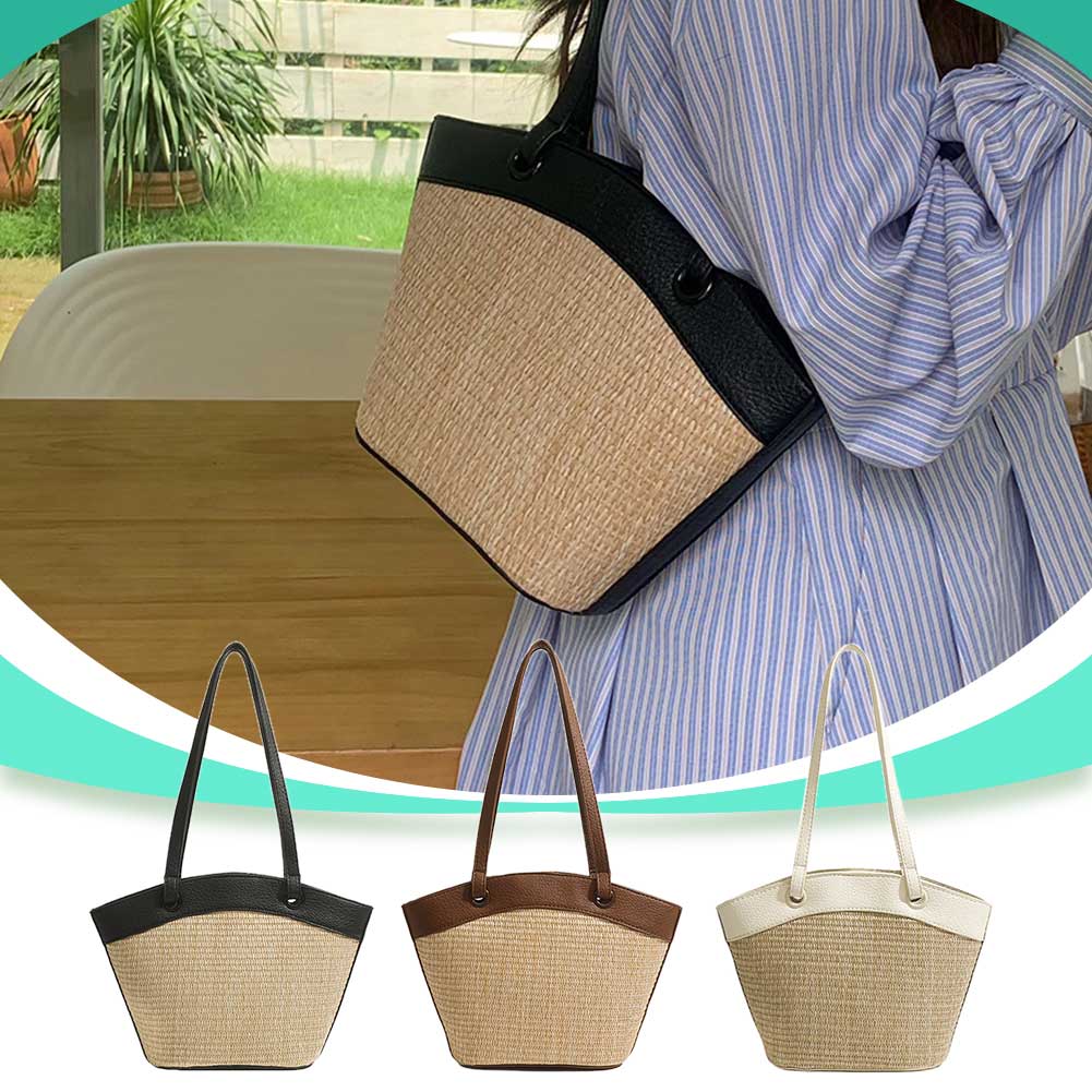 Women Straw Woven Tote Bag Weaving Shoulder Bag Large Capacity Summer Braided Beach Bags Patchwork Vintage for Party Vacation