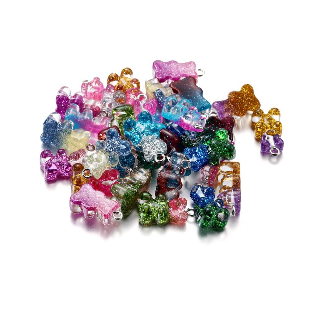 10Pcs Gradient Cute Resin Bear Pendants Charms for DIY Necklace Bracelet Earrings Pendant Jewelry Findings Making Accessories