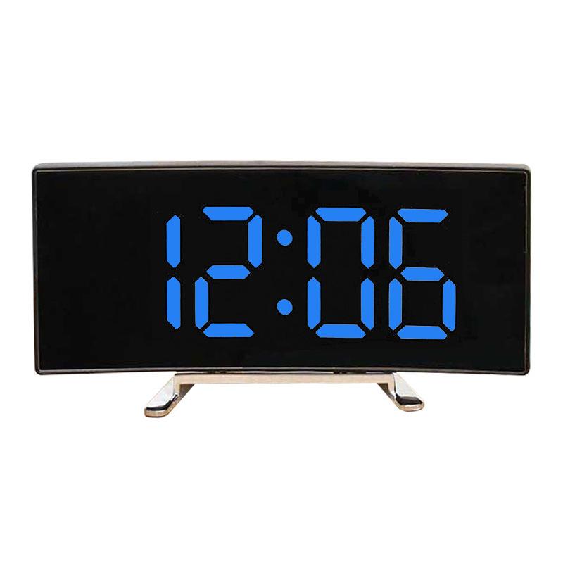 Large Screen Curved LED Digital Mirror Clock Stylish Arched Design Multifunctional Desktop Night Light Electronic Clock for Home