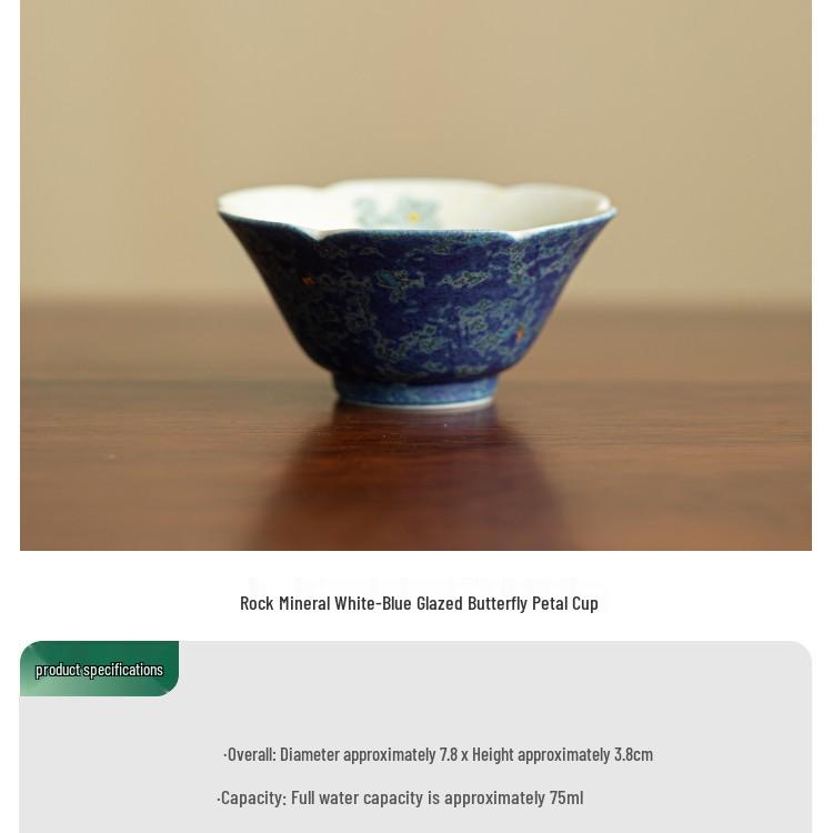 Episode 2 Ceramic Tea Cup with Rock Mineral White and Blue Glaze, Hibiscus Petal Design, Anti-Scald, Perfect for Personal Use