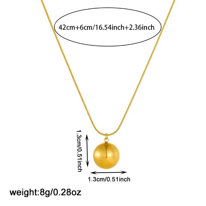Gold Plated Stainless Steel Herringbone Chain Necklace with Round Dome Pendant for Women
