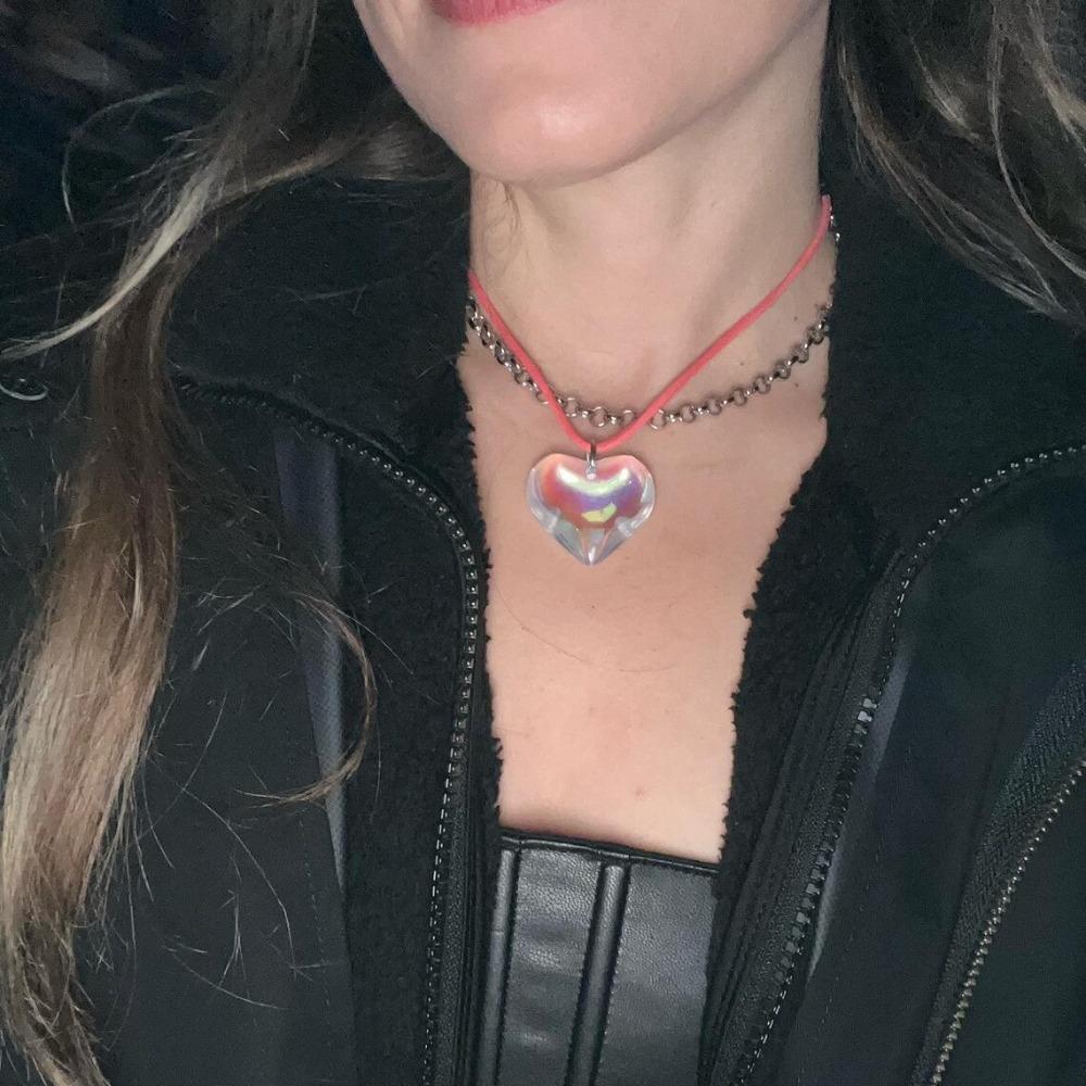 Y2K Gothic Colorful Stereo Heart-shaped Glass Crystal Pendant Adjustable Chain Necklace for Women Trend Charm Jewelry Accessory