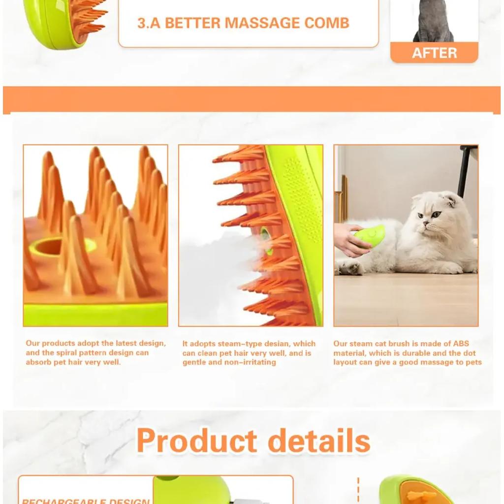 Spazzola a vapore per cani e gatti Spazzola a vapore Spruzzatore elettrico per massaggi Strumento per toelettatura di animali domestici Spargimento 3 in 1 Spray elettrici Pettini per massaggio