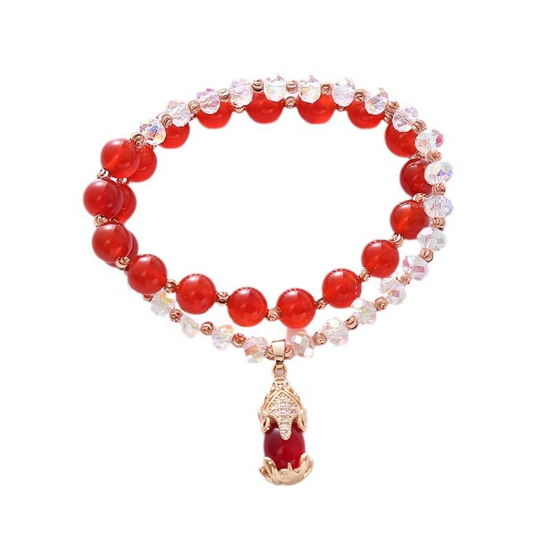 Natural Red Agate Bracelet White Crystal Fashion Women Daily Jewelry Lucky Gift