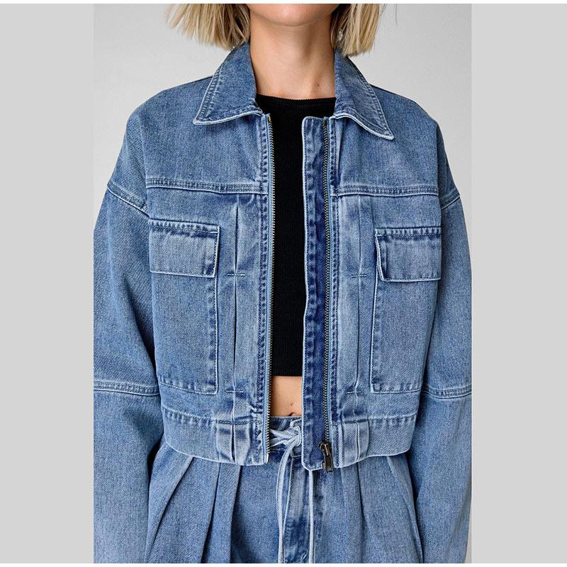 Women's Denim Two-Piece Sets 2025 Spring Summer Outfit Fashion Pockets Female Jean Jackets Loose Shorts Solid Color New Matching Sets