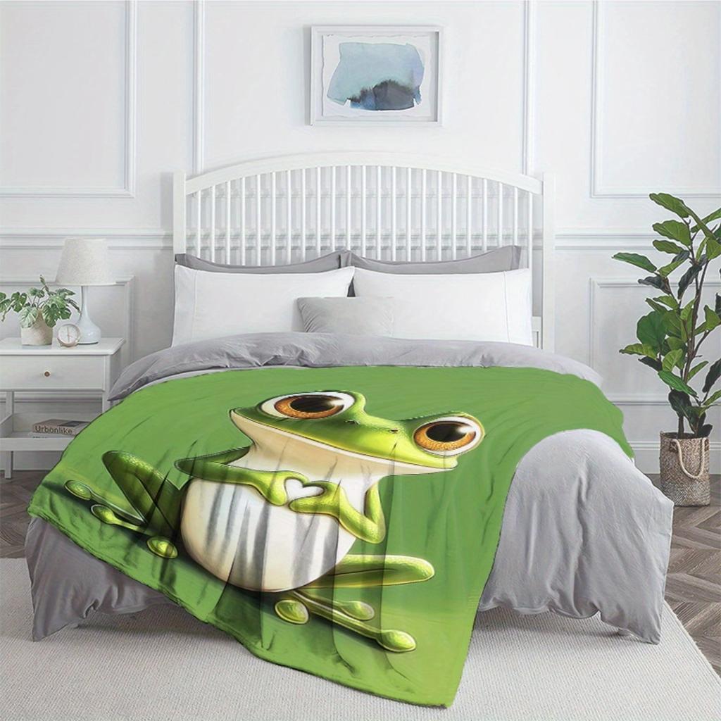 Coperta Ranocchia Carina Flanella Morbida Copricuscino Copriletto Stampa Animali Arredamento Casa Regalo per Bambini Adulti Coperta Calda Accogliente