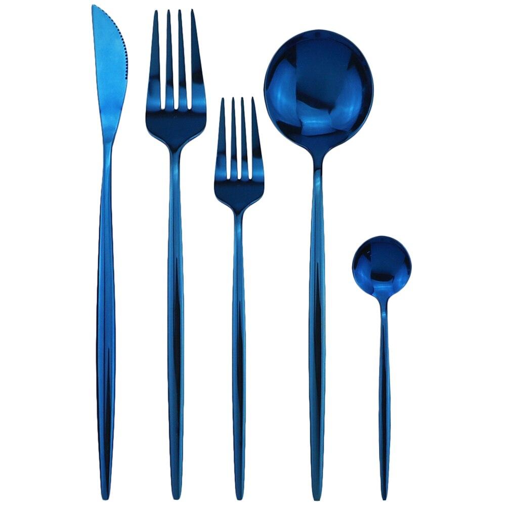 

5 шт., набор столовых приборов из нержавеющей стали 18/10, набор столовых приборов, ножи, десертные вилки, десертные ложки, столовое серебро, набор кухонной посуды синий