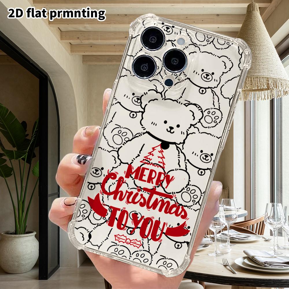 Phone Case: 2D flat, fits iPhone 18 17 16 15 14 13 Pro, transparent four corner protection, red Christmas, Christmas and Halloween gift