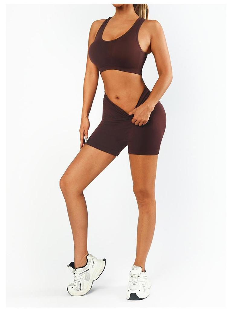 Women's High-Waisted Butt-Lifting Yoga Set: Slimming Three-Quarter Pants & Backless Push-Up Bra