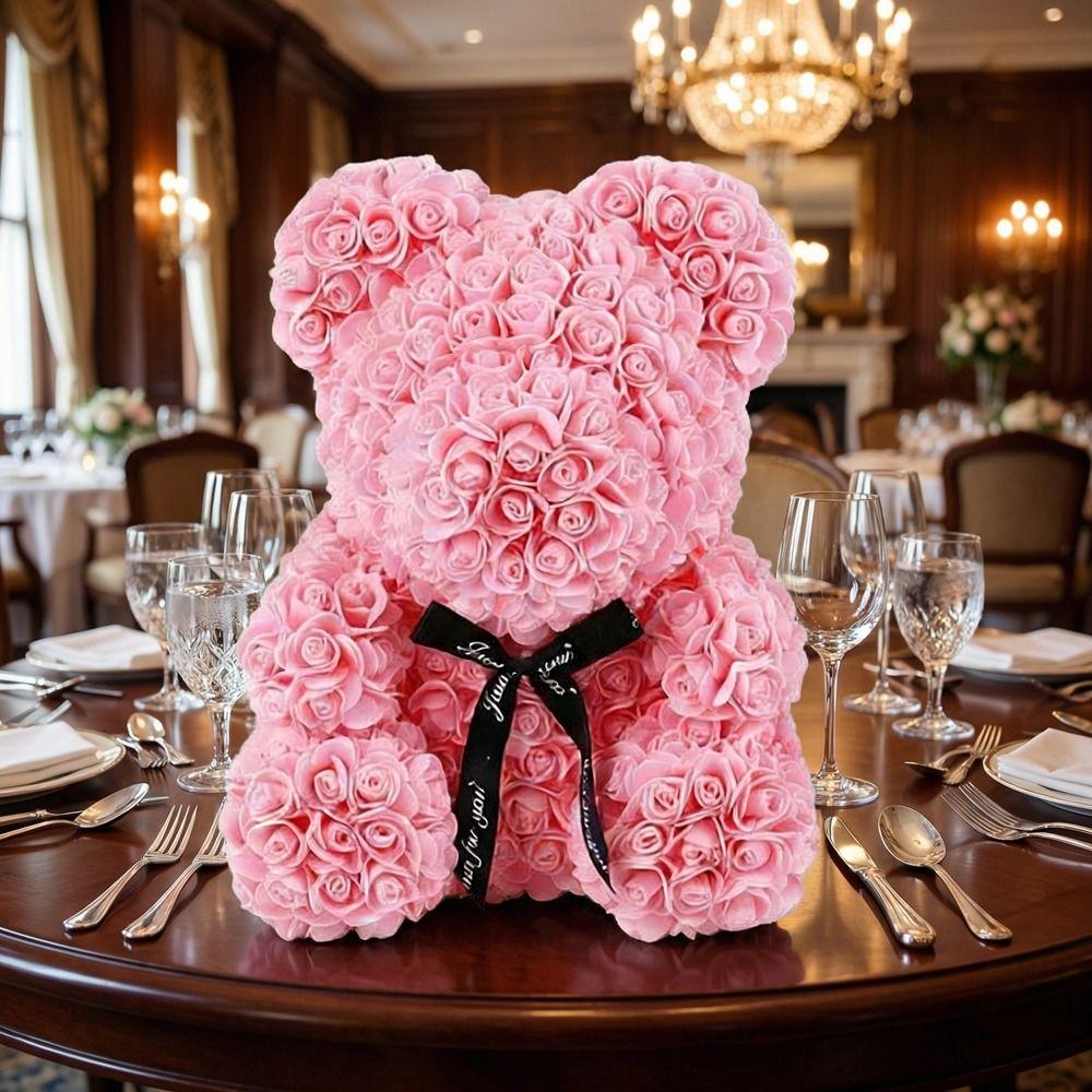 Süßer 25cm Rosenblütenbär-Schmuck Süße DIY-Valentinstagsrosen Geschenke für Verliebte Partyzubehör Simulierte Blumenbären-Fest