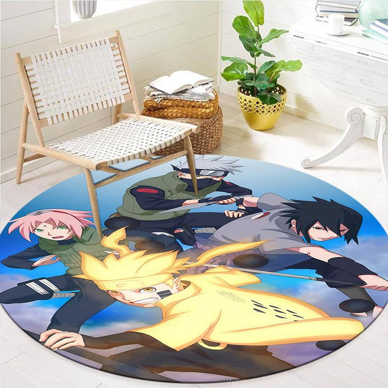 Naruto Team Battle Round Area Rug Carpet Rug For Living Room Bedroom Sofa Playroom Decor Nonslip Floor Mat
