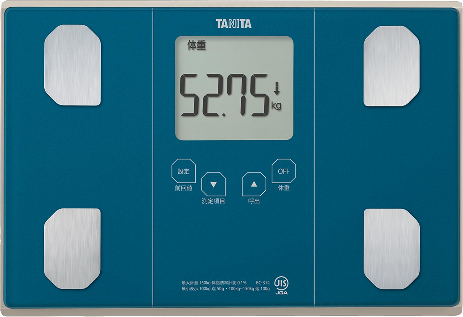 

Аналізатор складу тіла Tanita з автоматичним розпізнаванням, пам яттю, 50 г, Синій, BC-314 BL, Функція, Підлоговий