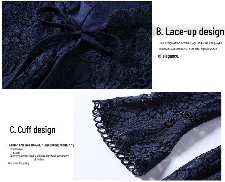 Brand Plus Size Women's Spring 2025 Lace Patchwork Dress for Middle-Aged European and American Styles.