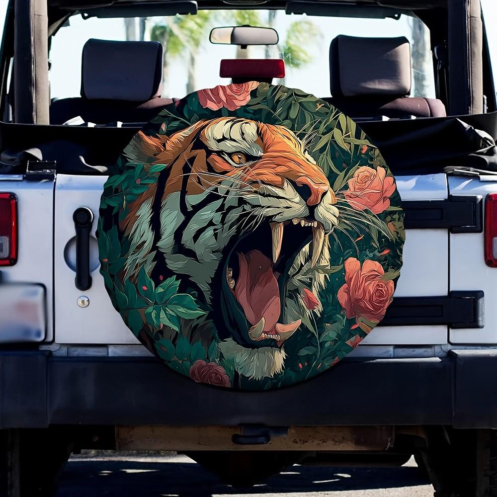 Tiger And Roses Spare Tire Cover Waterproof Polyester Protector For SUV Trucks