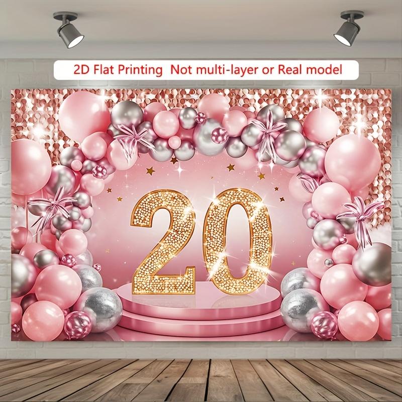 2D flat 1 elegant 20th birthday party background polyester banner - glittering golden 20th number for birthday party decoration 130x150cm