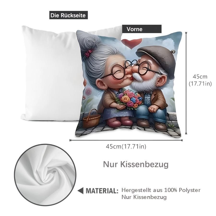 1pc Whimsical Grandparents Pillow Cover - "Oma Und Opa" Design with Heart & Floral Motifs, Perfect Gift for Mother'S Day & Father'S Day