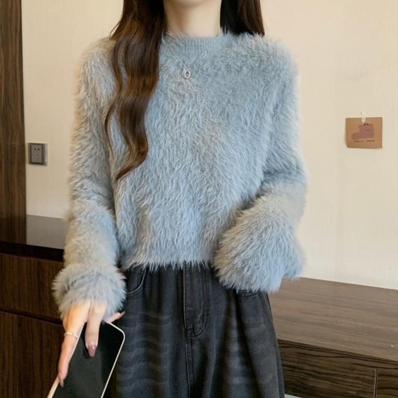 Krátký jednobarevný pulovr pro ženy podzimní a zimní temperament pletený svetr top