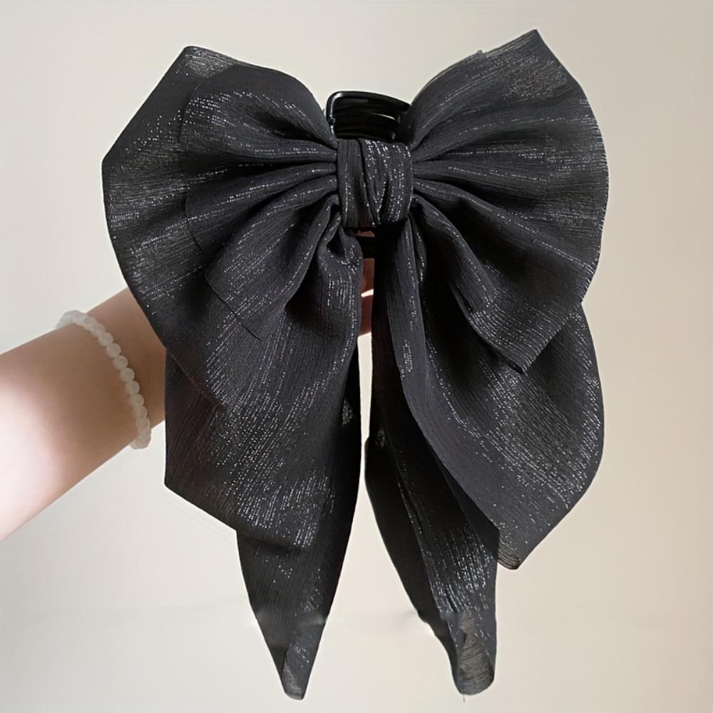 1PC Gentle Temperament Black Oversized Bow Streamer Hairpin, Back Head Hair Grab Clip, Hairpin, Headgear Clip.