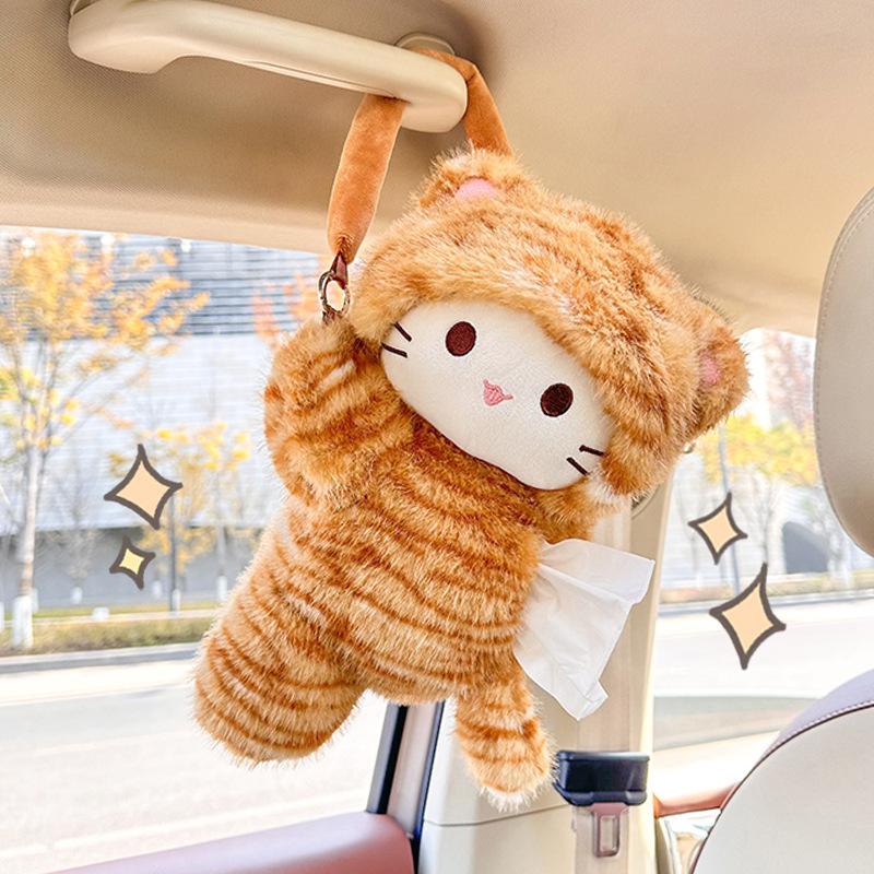 Kreative Auto-Taschentuchbox süße Katze zum Aufhängen an der Rückseite des Autositzes Taschentuch-Hängetasche Plüschtier Auto-Karton