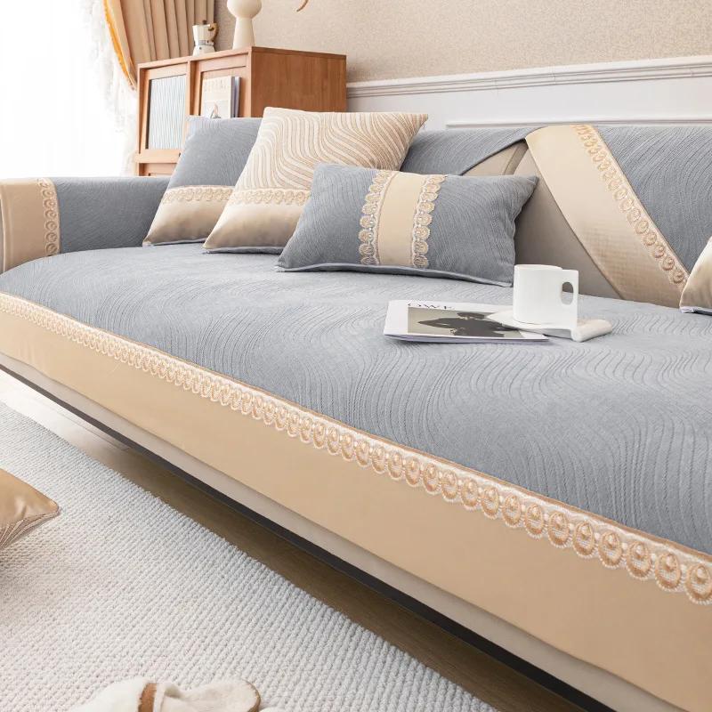 

Угловой чехол для дивана из синели, жаккардовый узор в виде облаков, диванная подушка, роскошные кружевные украшения, чехлы для мебели для шезлонга, чехлы на сиденья 70x70cm 1pcs