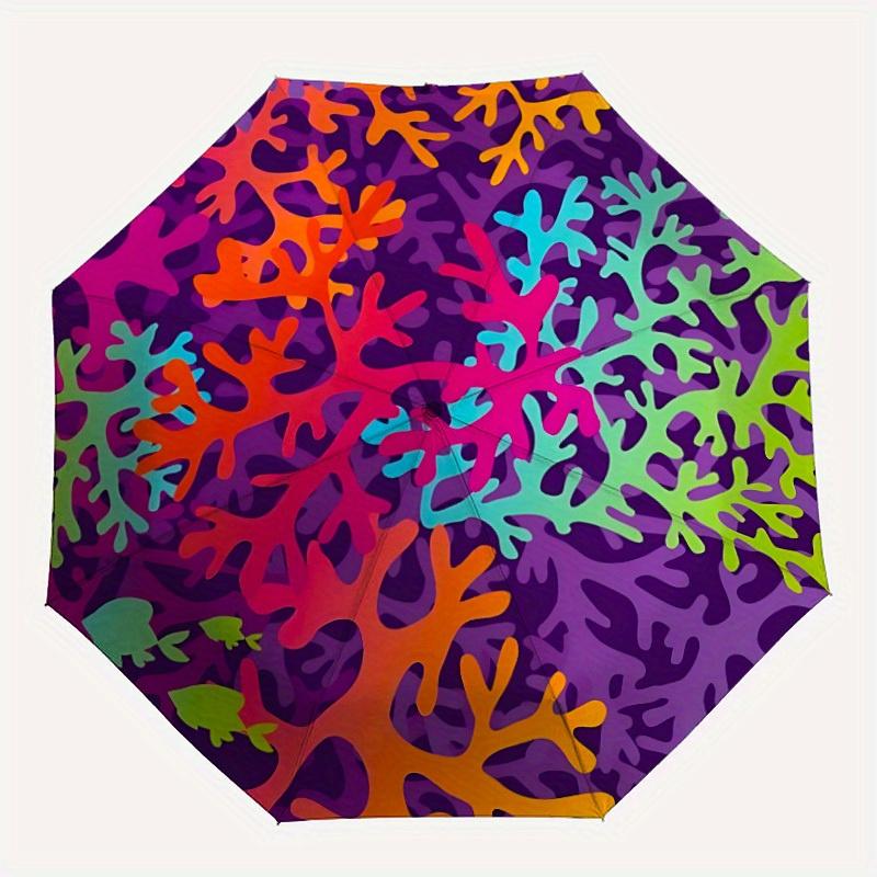 

1pc Coral Reef Automatic Folding Umbrella - 8-Rib Iron Frame, Portable Sunshade with Plastic Handle yy250731271