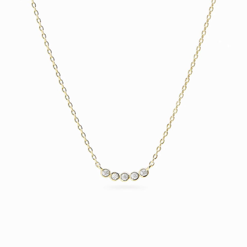 Simple Wind S925 Sterling Silver Single Row Diamond Round Pendant Ladies Clavicle Necklace