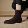 Fashion 2025 NEW Autumn Women Boots Sheep Suede Leather Women Shoes Round Toe Low Heel Shoes Slip-on Chelsea Boots Zipper Short Boots