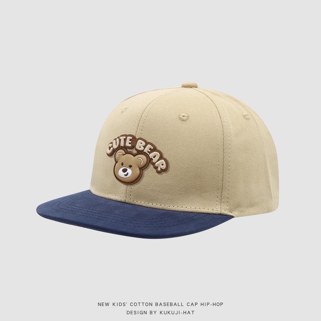 Spring Cartoon Bear Kids' Flat Brim Hip Hop Hat – Cute, Versatile, and Sun-Protective
