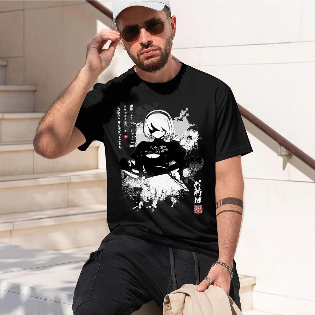 Nier Automata 2b 2026 New Fashion Heavyweight Hot Selling Retro Printed Pattern Fun Round Neck Tshirt For Daily Comfort