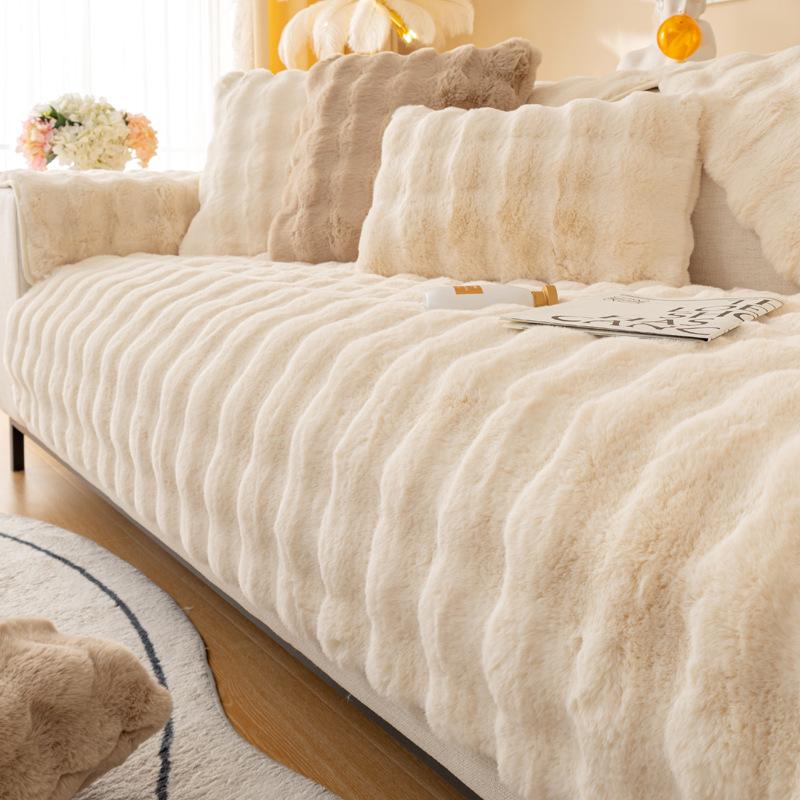 

Winter Thickened Rabbit Plush Sofa Cushion Warm Sofa Cover Non-Slip Modern Seat Cushion New Cover Cloth Towel 70*70cm