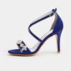 One word cross strap stiletto purple sandals women's fashion high heels blue rhinestone sexy strap satin women's shoes 43