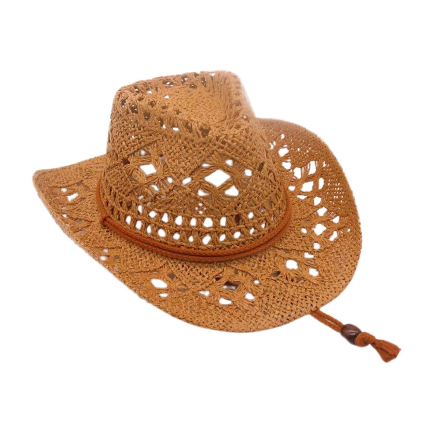

Hollow Breathable Spring And Summer Windproof Sun Hat Simple Travel Beach Travel Cowboy Straw Hat One size
