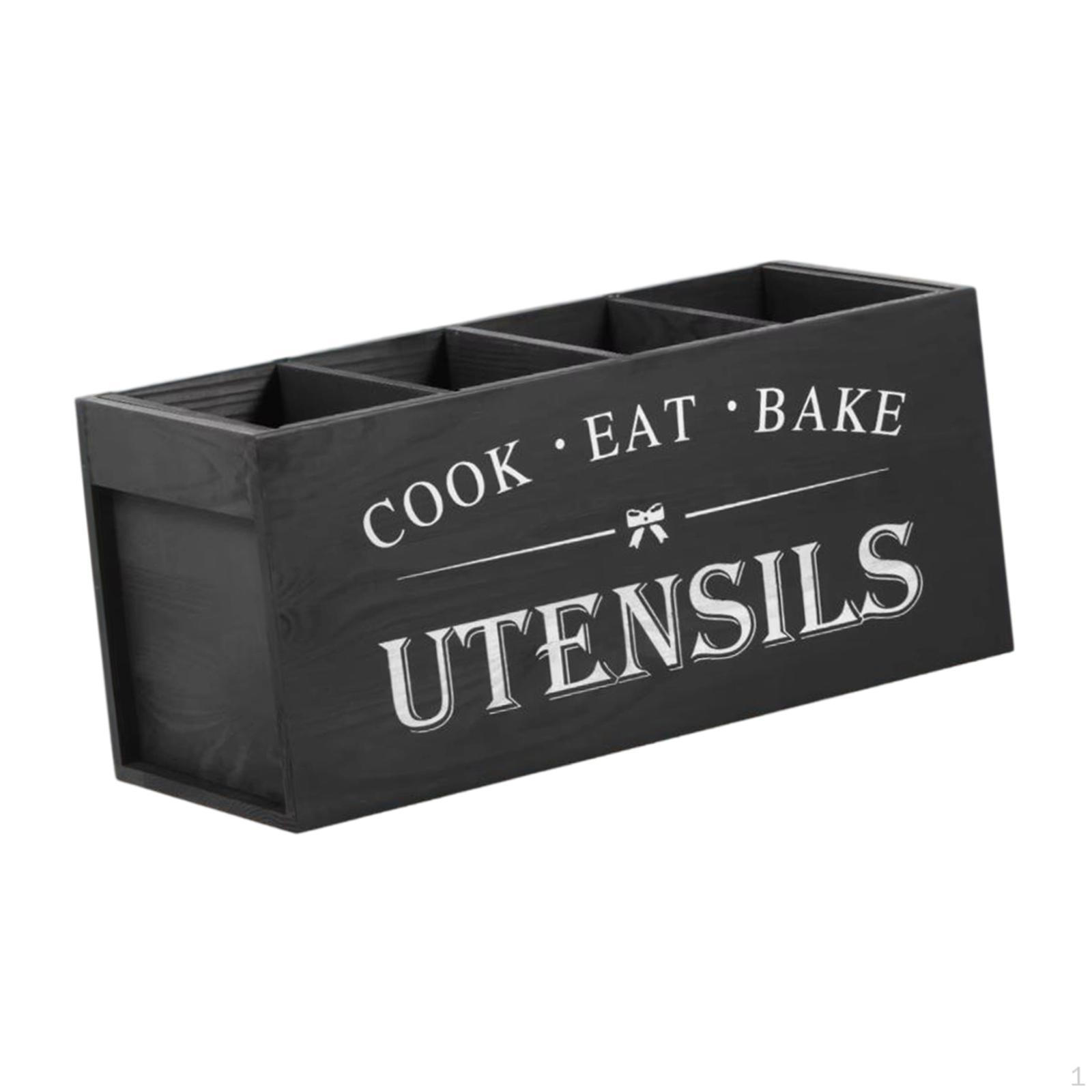

Подставка для кухонных принадлежностей Столовые приборы Дерево Организация Декоративный Органайзер для хранения столовых приборов чёрный