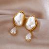 Elegant Teardrop Pearl Earrings: Versatile Korean Fashion with Zircon Inlay