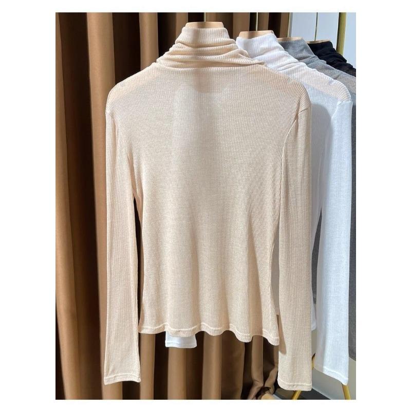 Slightly See-through Collar Long-sleeved Women's Autumn Fashionable Layered Tops with Base Layers