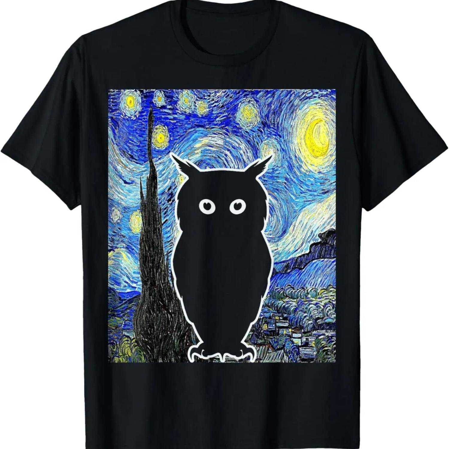 Owl Starry Night Owl Lover Van Gogh Owl Birdwatching T-Shirt S чёрный